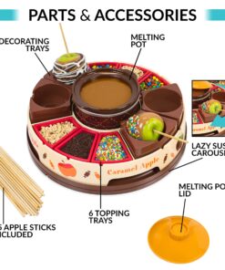 Nostalgia CCA5 Lazy Susan Chocolate & Caramel Apple Party with Heated Fondue Pot, 25 Sticks, Decorating and Toppings Trays 18 81 IP0P0MPL 1