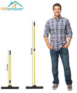 FURemover Original Indoor Pet Hair Rubber Broom with Carpet Rake and Squeegee, Black and Yellow FURemover Original Indoor Broom 36 81 P2N8UySL