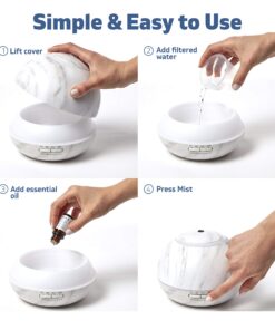 HATHASPACE Marble Essential Oil Aroma Diffuser, 350ml Aromatherapy Fragrance Diffuser & Ultrasonic Cool Mist Room Humidifier, 24+ Hour Capacity, 7-Color Mood Light, Intermittent Mode, BPA-Free (White) White 26 81 U70YdimL