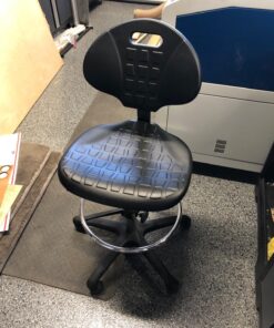 BenchPro Deluxe Polyurethane Chair With 18” Adjustable Footring and Heavy Nylon Base , 21"-31" Height Adjustment, 450 lbs Capacity Measures 18.5" width by 22"-32" height by 18" depth Black 24 81 V k7 lJL