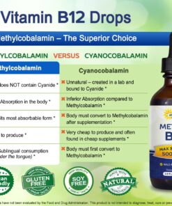 aSquared Nutrition Vitamin B12 Sublingual Liquid Drops - 5000 MCG Supplement with Methylcobalamin (Methyl B-12) - Max Absorption B 12 to Increase Energy - Vegan Friendly - 2 fl oz 11 81 YH3JgJ9L