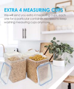 Vtopmart Large Food Storage Containers 5.2L / 176oz, 4 Pieces BPA Free Plastic Airtight Food Storage Canisters for Flour, Sugar, Baking Supplies, with 4 Measuring Cups and 24 Labels, Blue 5.2L--4.7quart 30 81 YP3vYFL