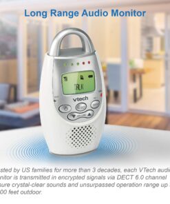 VTech DM221 Audio Baby Monitor with up to 1,000 ft of Range, Vibrating Sound-Alert, Talk Back Intercom & Night Light Loop, White/Silver Monitor with One Parent Unit 27 81 iVSvAjGL 3