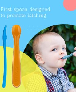 Spuni - First Baby Spoon for 4 Months Onwards, Bouncing Blue and Oops! Orange, 2 Pack Bouncing Blue & 'Oops!' Orange 12 81 jQtoXh8L