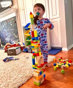 Cubbie Lee Premium Wooden Building Blocks Set - 100 pc for Toddlers Preschool Age - Classic Hardwood Plain & Colored Small Wood Block Pieces for Boys & Girls - Classic Build & Play Toy 30 81 joif1YVL