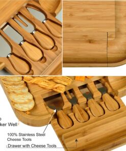 Picnic at Ascot Original Bamboo Cheese/Charcuterie Board with Cracker Groove & Drawer with Cheese Tools - Designed & Quality Checked in the USA 10 81 lGFHGWfL