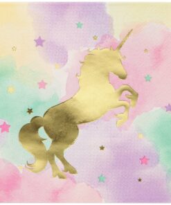 Unicorn Sparkle Party Supplies Pack Serves 16: Dinner Plates, Luncheon Napkins, Cups, and Table Cover, with Birthday Candles Deluxe (Bundle for 16) 9 81 mUGc3VL