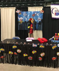 Superheroes Theme Party Photography Backdrop with Prop, Flag & Mask. Super Hero Cityscape Photo Booth Background for Kids Party, Birthday Wall Decorations 4*5.5 feet 25 81 qcepDefL