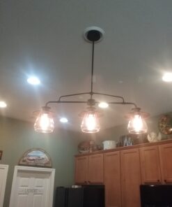 Globe Electric 64845 Nate 3-Light Pendant, Oil Rubbed Bronze, Clear Glass Shades, Bulb Not Included Without Bulb Oil Rubbed Bronze (3-Light) 56 81 qe T0VL