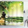 Ambesonne Spa Themed Shower Curtain, Calming Atmosphere of The Streaming Water from a Branch with Stones Plumeria, Cloth Fabric Bathroom Decor Set with Hooks, 69" W x 70" L, Green Yellow 14 81 s7iNjE5L
