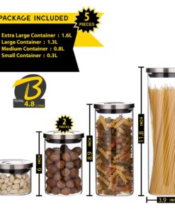 Balchy 5-Piece Canisters Sets with Silicone Seal Borosilicate Glass Jars Vacuum Seal for Tea Coffee Sugar Pop Flour Canister for Kitchen large 27 81 snDZ4gbL
