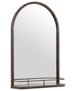Alternative view of Amazon Brand – Stone & Beam Modern Round Arc Iron Hanging Wall Mirror With Shelf, 30 Inch Height, Dark Bronze