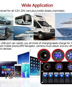 FXC 12 Volt Aluminum Marine Boat Rocker Switch Panel Waterproof 6 Gang Toggle Switch Panel Blue LED Lighted for Car Truck RV UTV ATV with USB Cigarette Lighter Socket Voltmeter 18 81 vMBPTprL