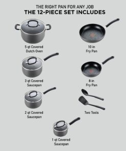 Alternative view of T-fal Ultimate Hard Anodized Nonstick Cookware Set 12 Piece Oven Safe 400F, Lid Safe 350F Pots and Pans, Dishwasher Safe Black 12-Piece