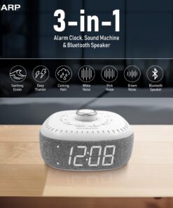 Sharp Sound Machine Alarm Clock with Bluetooth Speaker, 6 High Fidelity Sleep Soundtracks – Soothing Noise Machine for Baby, Adults, Home and Office – White LED 9 81 wctxiaLL