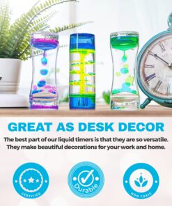 HeyWhey Liquid Motion Bubbler Timer- Ideal Sensory Toy for Kids and Adults, 3-Pack, Calming Stress Relief Fidget Toys for Kids with ADHD, Anxiety, and Autism,Desk Decor for Special Education Classroom Blue Spiral 17 81 xVb3FBsL