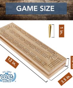 WE Games Wooden Cribbage Board Game Set, Continuous 3 Track for 2-3 Players, Travel Cribbage Board with Card Storage, Includes 9 Metal Pegs & Deck of Cards, Card Games, Classic Board Games for Adults Natural 16 81 xxmjOoRL