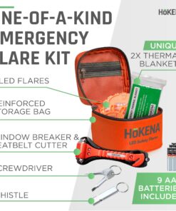 HOKENA LED Road Flares 9 Piece Set, Emergency Lights Complete Car Safety Kit, Roadside Warning Flare Beacon Disc for Vehicle & Boat with Magnetic Base, with Batteries, Seatbelt Cutter & Window Breaker 3 Flares 30 81 zBhvkGaL