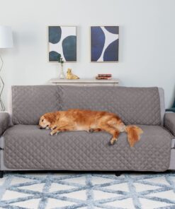 Furhaven Water-Resistant & Reversible Sofa/Couch Cover Protector for Dogs, Cats, & Children - Two-Tone Pinsonic Quilted Living Room Furniture Cover - Gray/Mist, Sofa Reversible Two Tone Gray & Mist 20 810 Y1EINnS 1