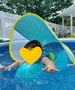 Free Swimming Baby Inflatable Baby Swim Float with Sun Canopy Size Improved Infant Pool Floaties Swimming Pool Toys for The Age of 3-72 Months(Blue, L) Blue Large 24 81021r XNbL