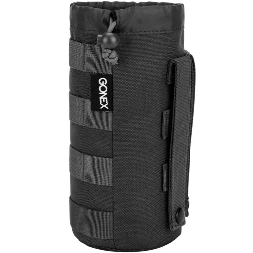 Gonex Tactical MOLLE Water Bottle Pouch, Drawstring Open Top & Mesh Bottom Travel Water Bottle Bag Hydration Carrier Black