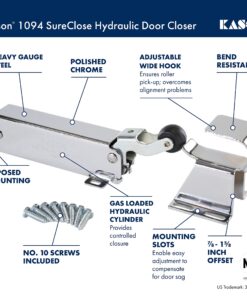 Kason 1094 SureClose Hydraulic Door Closer and Hook, Exposed Mounting, Adjustable Wide-Hook, 7/8 to 1-5/8 Inch Offset, 11094000003_11094000027 Closer, Exposed with 7/8 - 1-5/8 Inch Hook 4 8103Vk2gsgL