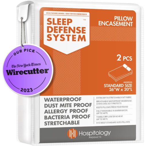 HOSPITOLOGY PRODUCTS Pillow Encasement- Zippered Bed Bug Dust Mite Proof Hypoallergenic - Sleep Defense System - Standard - Waterproof - Set of 2-20" H x 26" W