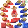 JOYIN Toy Pack of 12 Childs Straw Cowboy Hats with Cowboy Bandannas (6 Red & 6 Blue) Christmas Party Favors 18 81067 5rLEL