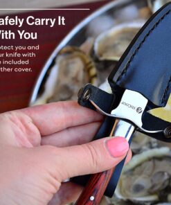 HiCoup Oyster Shucking Knife and Glove Kit - Clam and Oyster Knife Shucker Set with Stainless Steel Seafood Opener Tool, Wood Handle and Gloves 39 8108mDTcyJS