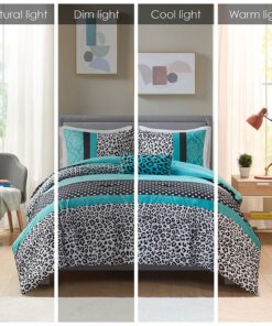 Mi Zone Comforter Set Fun Bedroom Décor - Modern All Season Polka Dot Print, Vibrant Color Cozy Bedding Layer, Matching Sham, Decorative Pillow, Full/Queen, Leopard Teal 4 Piece 26 8108rFsmyHL