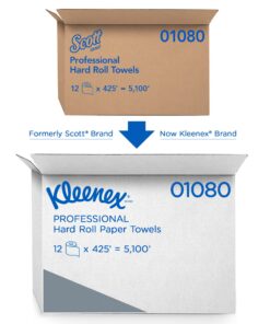 Kleenex Hard Roll Paper Towels (01080) with Premium Absorbency Pockets, 1.5" Core, White, 425'/Roll, 12 Rolls/Case, 5,100'/Case 12 Count (Pack of 1) 10 810EeRc1VNL