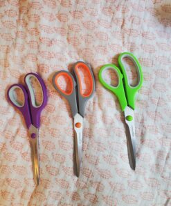 Amazon Basics Multipurpose, Comfort Grip, PVD Coated, Stainless Steel Office Scissors, 3-Pack, Purple, Green & Gray 34 810Gu7j 5L