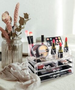 Ikee Design Clear Acrylic Makeup Organizer, Elegant Makeup Storage Organizer for a Stylish Vanity, Bathroom, or Dresser Décor, Clear Design for Easy Visibility and Quick Access 1) 1 Top 4 Drawers 41 810Gz0CSVaL