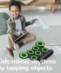 PAXCESS Electronic Drum Set, Roll Up Drum Practice Pad Midi Drum Kit with Headphone Jack Built-in Speaker Drum Pedals Drum Sticks 10 Hours Playtime,Great Holiday Birthday Gift for Kids green 31 810KRn3SceL