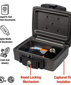Sentry Safe Safe Box, Fireproof Waterproof, Lock Box, Black, Exterior: 14.3 in W x 13 in D x 6.1 in H 24 810KqiXYKqL