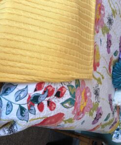 NTBAY 100% Pure Cotton Cable Knit Throw Blanket, Super Soft Warm 51x67 Knitted Throw Blanket for Couch, Sofa, Chair, Bed - Extra Cozy, Machine Washable, Comfortable Home Decor, Yellow Throw(51"x67") 28 810LKKvqNKL