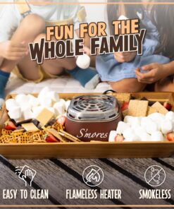 Nostalgia Tabletop Indoor Electric S'mores Maker - Smores Kit With Marshmallow Roasting Sticks and 4 Trays for Graham Crackers, Chocolate, and Marshmallows - Movie Night Supplies - Brown S'mores Maker Brown 22 810LO8CpBrL