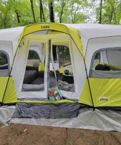 CORE 12 Person Instant Cabin Tent | 3 Room Huge Tent for Family with Storage Pockets for Camping Accessories | Portable Large Pop Up Tent for 2 Minute Camp Setup Green 43 810Mmir9z7L