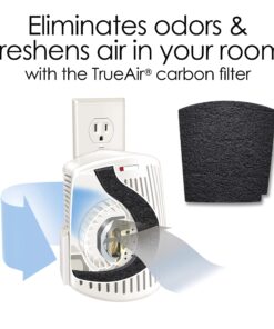 Alternative view of Hamilton Beach TrueAir Plug-Mount Air Freshener Odor Eliminator for Common Household-Tobacco, Pet, Bathroom & Trash, On/Off Fan, with Carbon Filter + Green Meadow Cartridge, White (04530GM) Plug Mount Odor Eliminator/Air Freshener
