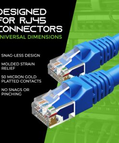 GearIT 50-Pack, Cat5e Ethernet Patch Cable 1 Foot - Snagless RJ45 Computer LAN Network Cord, Blue - Compatible with 48 Port Switch POE Rackmount 48port Gigabit 1 Foot (50-Pack) 15 810PxeNYLL