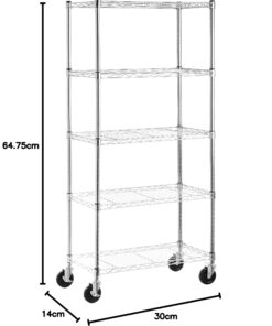 Amazon Basics 5-Shelf Medium Adjustable, Heavy Duty Storage Shelving Unit on 4'' Wheel Casters, Metal Organizer Wire Rack, Chrome, 30" L x 14" W x 64.8" H With Wheels 24 810QMx5XklL