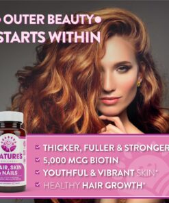 Natures Wellness Hair, Skin & Nails Essential Nourishing Supplement, 60-Count | 4000mcg Biotin + Vitamins A, C and E, B Complex Vitamins, and Advanced Nutrients per Capsule | 100% All-Natural 24 810R7OlYuL