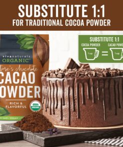 Viva Naturals Organic Cacao Powder, 1lb - Unsweetened Cacao Powder With Rich Dark Chocolate Flavor, Perfect for Baking & Smoothies, Non-GMO, Certified Vegan & Gluten-Free, 454 g 1 Pound (Pack of 1) 22 810S5sn6PZL