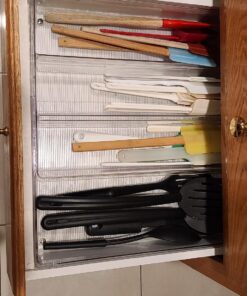 mDesign Plastic Adjustable/Expandable Divided Drawer Storage Organizer with 4 Compartments for Kitchen Pantry, Cupboard, Cabinet, Hold Silverware, Utensils, Cutlery - Ligne Collection - 2 Pack - Clear 4 Compartment Expandable Pack of 2 28 810U7yjj3yL