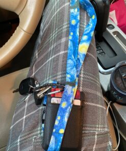 Vincent Van Gogh The Starry Night Print Lanyard with PU Leather ID Badge Holder Wallet with 3 Card Pockets, Safety Breakaway Clip & Matching Note Card. Gift of Carabiner Keychain Flashlight. Breakaway + Keychain Light 47 810UoxcidqL