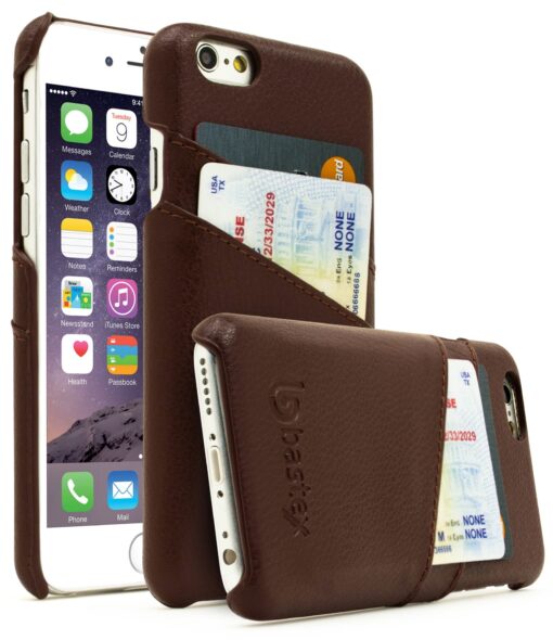 Bastex iPhone 6 Case, Premium Genuine Leather Slim Fit Snap On Executive Wallet Card Case for iPhone 6, 6s Brown