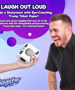 Gagster Donald Trump Toilet Paper Roll - 3 Ply Funny Novelty Bathroom Tissue Gag - 200 Sheets Per Roll - Joke Gifts - Prank Gift for Adults Black and White Printed Sheets - Make Your Butt Laugh Trump Black & White 16 810XzY6L20L