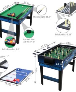 Sunnydaze 10-in-1 Game Table - Combination Multi-Game Table with Billiards, Push Hockey, Foosball, Ping Pong, and More - 49.5-Inch - Classic Wood Stain Game Time Blue 14 810YUUs8BRL
