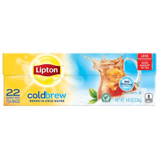 Lipton Family-Sized Black Iced Tea Bags, Cold Brew Unsweetened 22 ct (Pack of 12) 22 Count (Pack of 12)