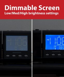 Magnasonic Projection Alarm Clock with AM/FM Radio, Battery Backup, Auto Time Set, Dual Alarm, Nap/Sleep Timer, Indoor Temperature/Date Display with Dimming & 3.5mm Audio Input - Black (EAAC601) 27 810dFsEFiGL 1